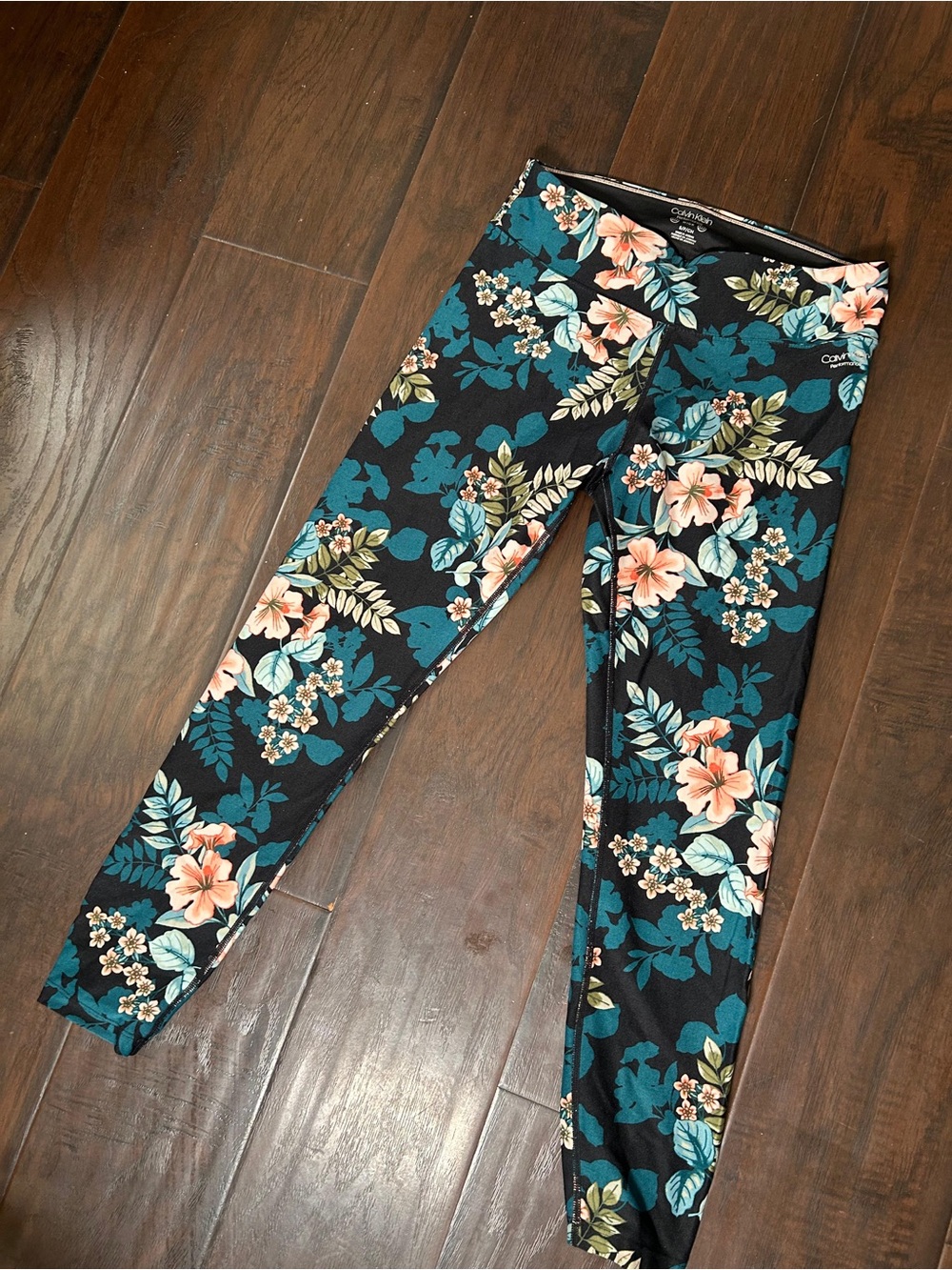 Calvin Klein Floral Performance Leggings Women’s in Teal, Coral, Black, size S